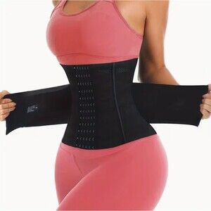 Women's Large Black Waist Cincher Trainer Shapewear Adjustable Closure